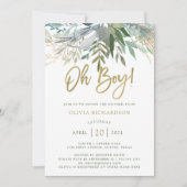 Chic Foliage | Oh Boy Baby Shower and Gold Script Invitation (Front)