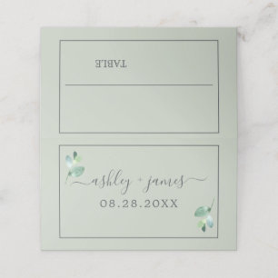 Chic Foliage Pastel Green Custom Wedding Place Card