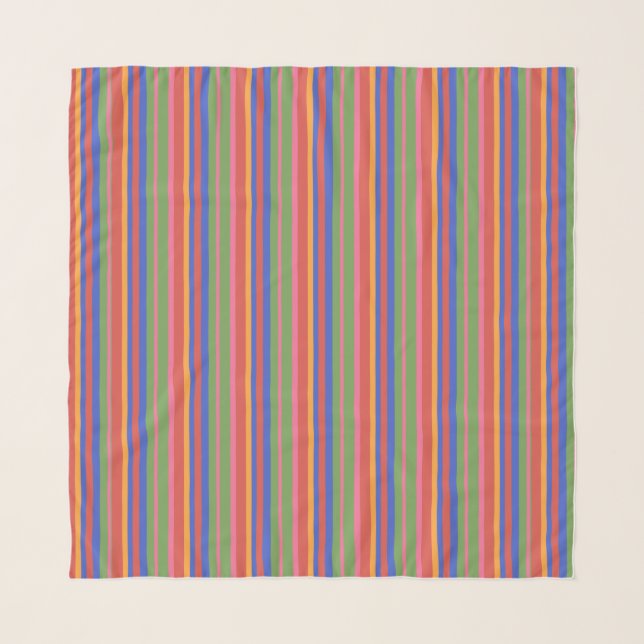 Chic Folk Art Bright Striped Pattern Scarf (Front)