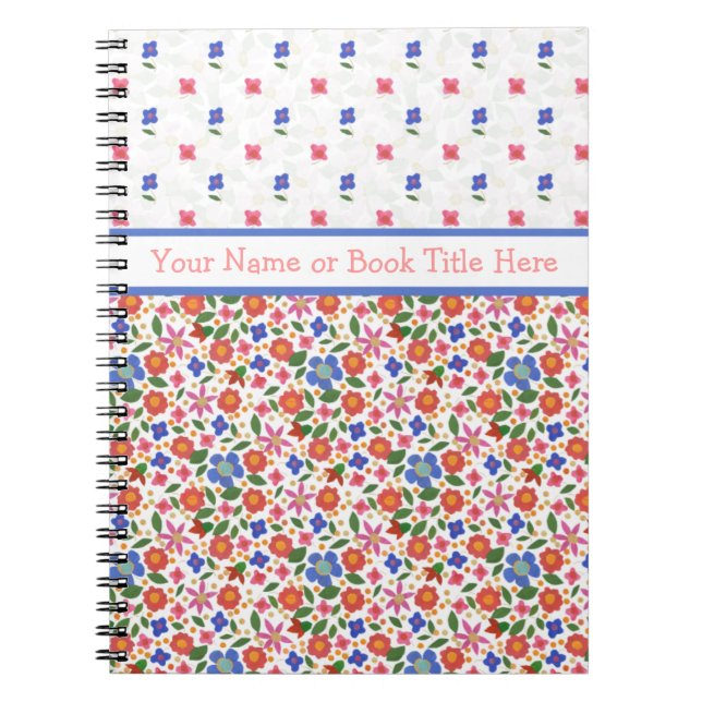 Chic Folk Art Florals on White Spiral Notebook (Front)