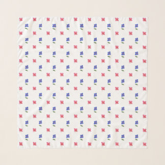 Chic Folk Art Pink and Blue Flowers on White Scarf