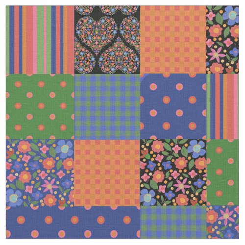 Chic Folk Art Style Faux Patchwork Fabric