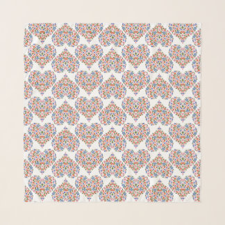 Chic Folk Art Style Floral Hearts on White Scarf