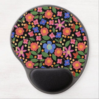 Chic Folk Art Style Floral on Black Gel Mousepad