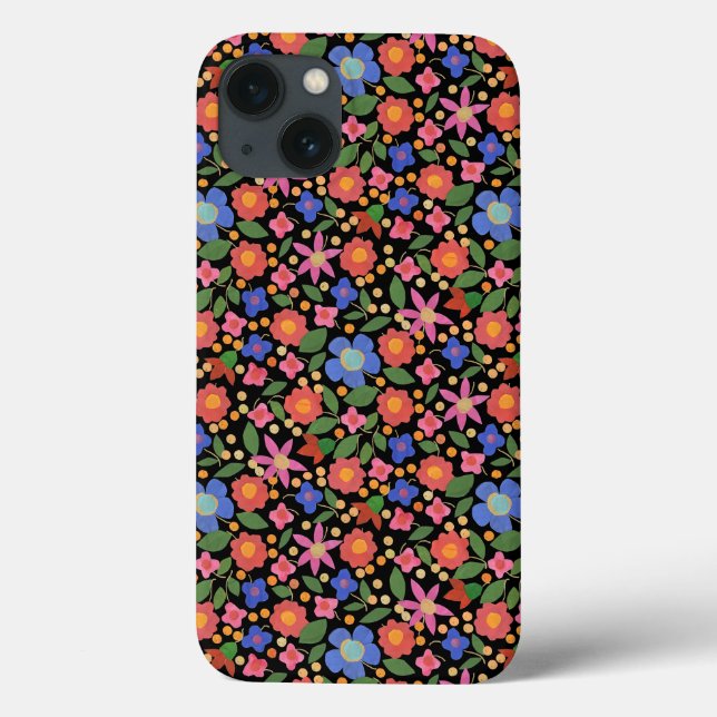 Chic Folk Art Style Floral on Black iPad Case (Back)