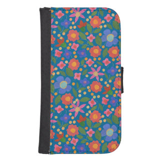 Chic Folk Art Style Floral on Blue Wallet Case