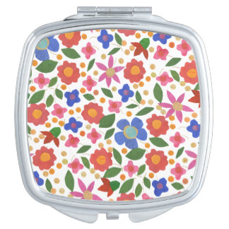 Chic Folk Art Style Floral on White Compact Mirror