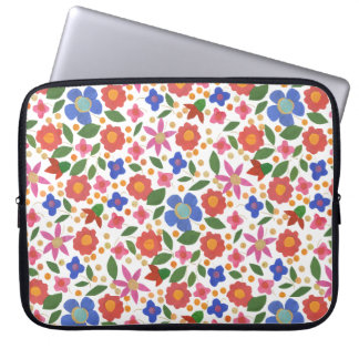Chic Folk Art Style Floral on White Laptop Sleeve
