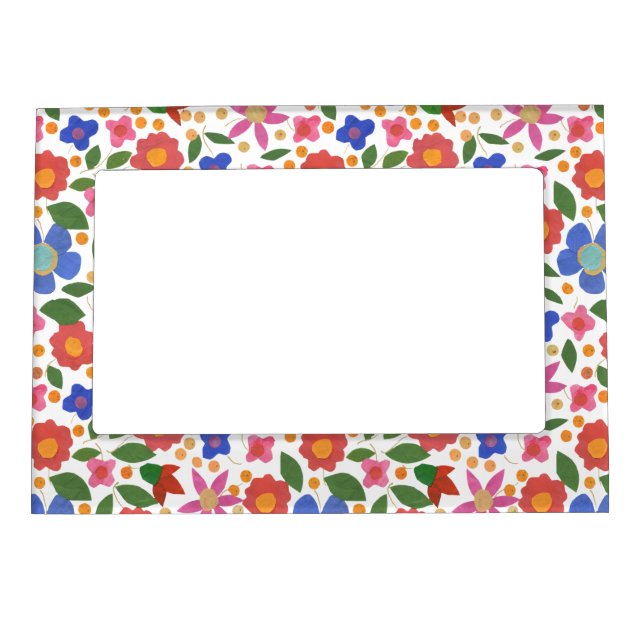 Chic Folk Art Style Floral on White Picture Frame (Front)