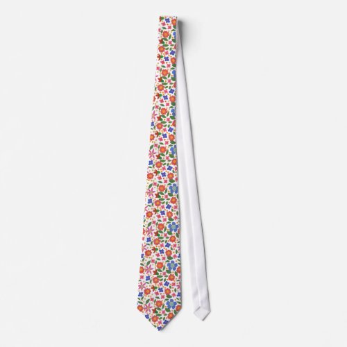 Chic Folk Art Style Floral on White Unisex Necktie