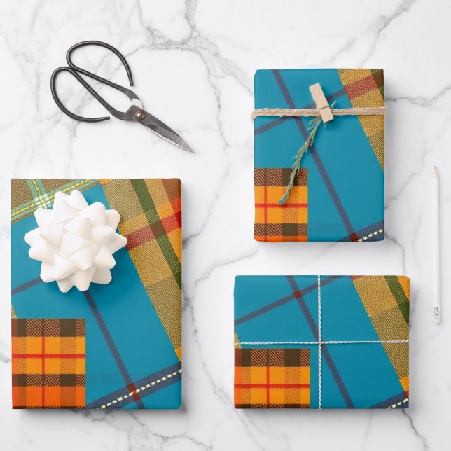 Chic Folk Plaid  Wrapping Paper Sheets (Front)