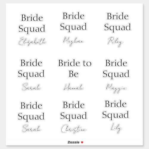 Chic Font Bride Squad Bachelorette Party Spa Day  Sticker
