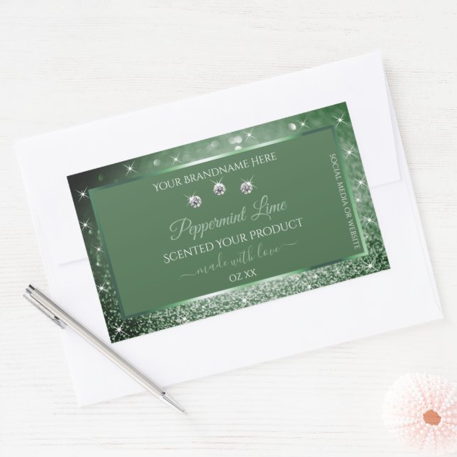 Chic Forest Green Glitter Product Packaging Labels (Envelope)