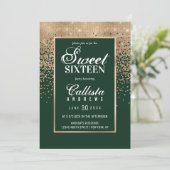 Chic Forest Green Gold Glitter Confetti Sweet 16 Invitation (Standing Front)