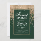 Chic Forest Green Gold Glitter Confetti Sweet 16 Invitation (Front)