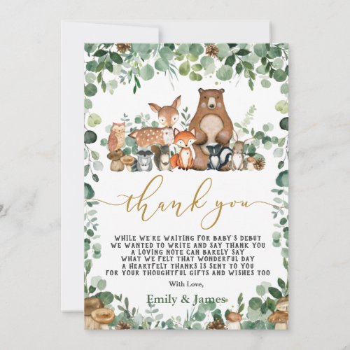 Chic Forest Greenery Woodland Animals Baby Shower Thank You Card