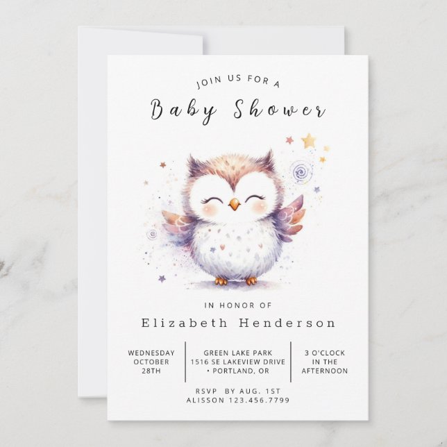 Chic Forest Owl Baby Shower Invitation (Front)