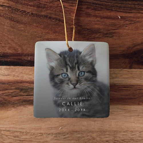 Chic Forever in Our Hearts Cat Photo Overlay Ceramic Ornament