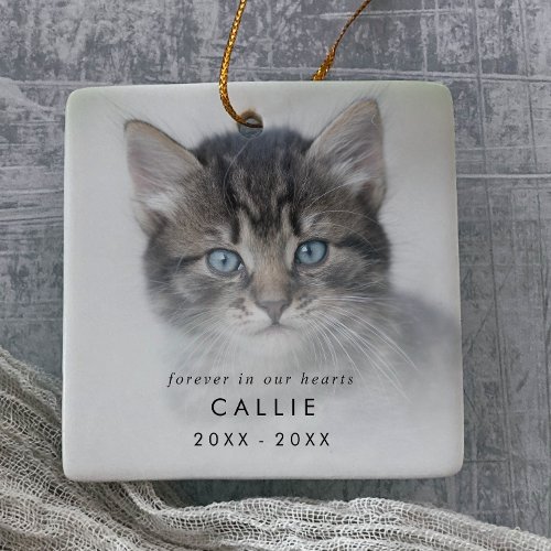 Chic Forever in Our Hearts Photo Cat Memorial Ceramic Ornament
