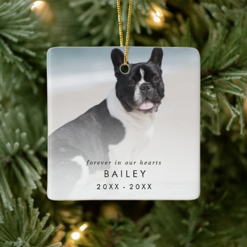 Chic Forever in Our Hearts Photo Dog Memorial Ceramic Ornament
