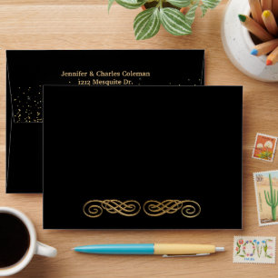 Chic Formal Black & Gold Invitation Envelope