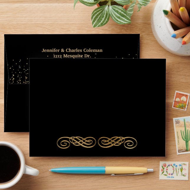 Chic Formal Black & Gold Invitation Envelope (Desk)