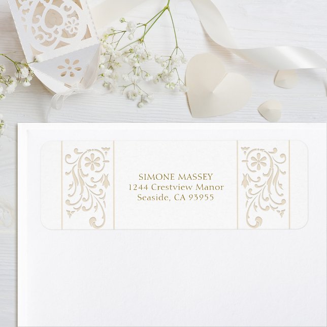 Chic Formal Ecru Scrollwork Border Wedding Label (Creator Uploaded)
