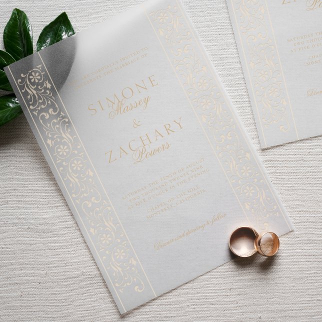 Chic Formal Ecru Scrollwork Border Wedding Vellum Invitations (Creator Uploaded)