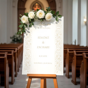 Chic Formal Ecru Scrollwork Border Wedding Welcome Foam Board