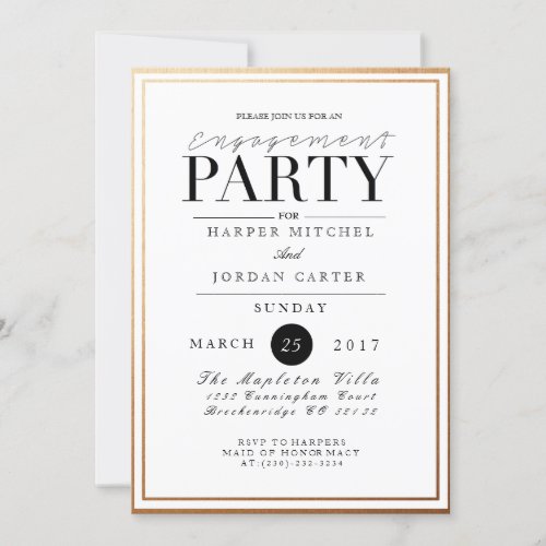 Chic  Formal Engagement Party  Gold Foil Invite