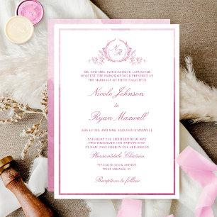 Chic Formal Monogram Mauve Pink Watercolor Wedding Invitation