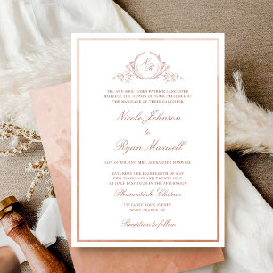 Chic Formal Monogram Terracotta Watercolor Wedding Invitation