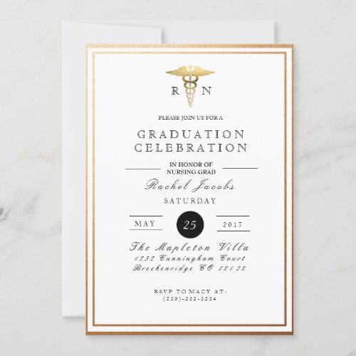 Chic  Formal Nursing Graduate  Gold Foil Invite