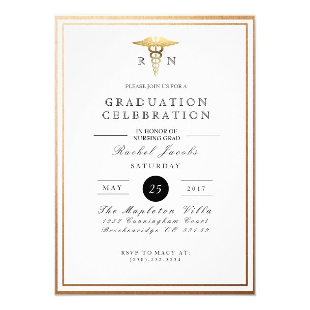 Chic & Formal Nursing Graduate | Gold Foil Invite