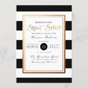Chic & Formal Sweet Sixteen   Gold & Black Invitation