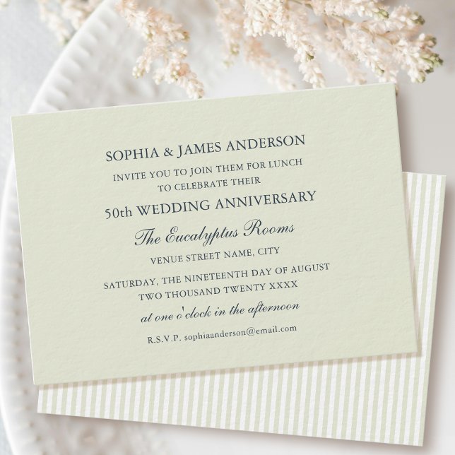 Chic Formal Wedding Anniversary 50th Green Lunch Invitation (Creator Uploaded)