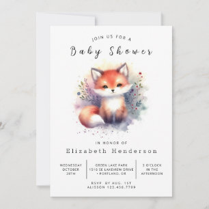 Chic Fox Illustration Fox Baby Shower Invitation