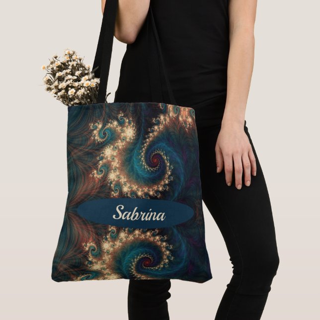 Chic Fractal Monogrammed Tote Bag (Close Up)