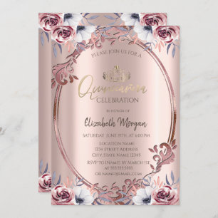 Chic Frame Boho Flowers Quinceañera Invitation