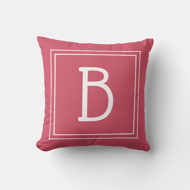Chic Framed Monogram Initial Hot Pink & White Throw Pillow (Front)