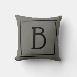 Chic Framed Monogram Initial Moss Green & Black Throw Pillow