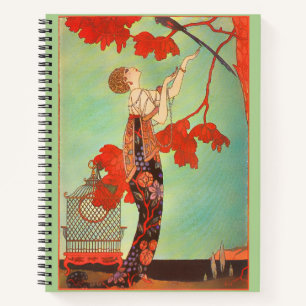 Chic French Art Nouveau Parrot Birdcage Garden Art Notebook