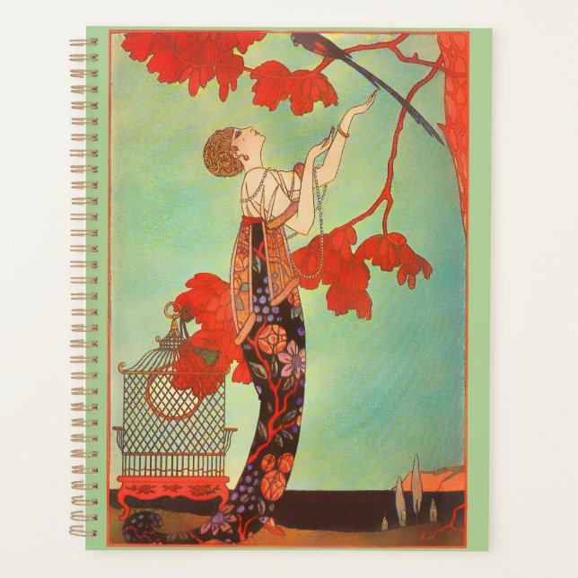 Chic French Art Nouveau Parrot Birdcage Garden Art Planner (Front)