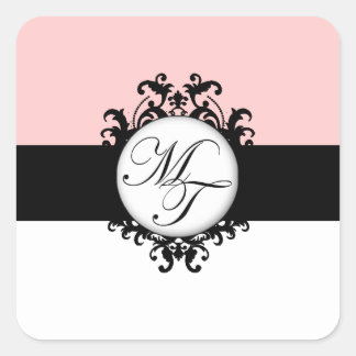 Chic French Black Monograms MT Damask Labels