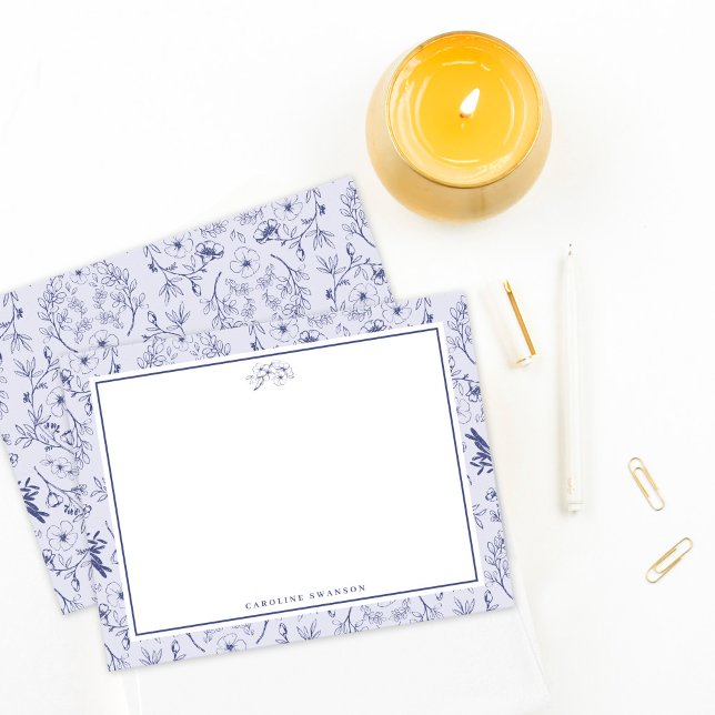 Chic French Blue Florals Note Card (Creator Uploaded)