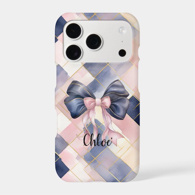 Chic French Blue Pink Bow iPhone Case (Back)
