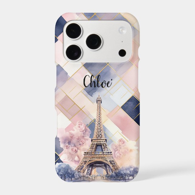 Chic French Blue Pink Eiffel Tower Paris iPhone Case (Back)
