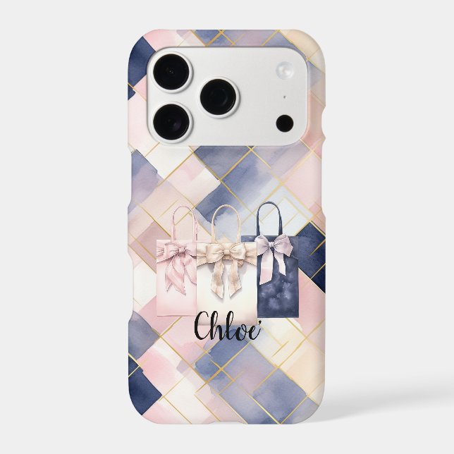 Chic French Blue Pink Gift Bags Bows iPhone Case (Back)