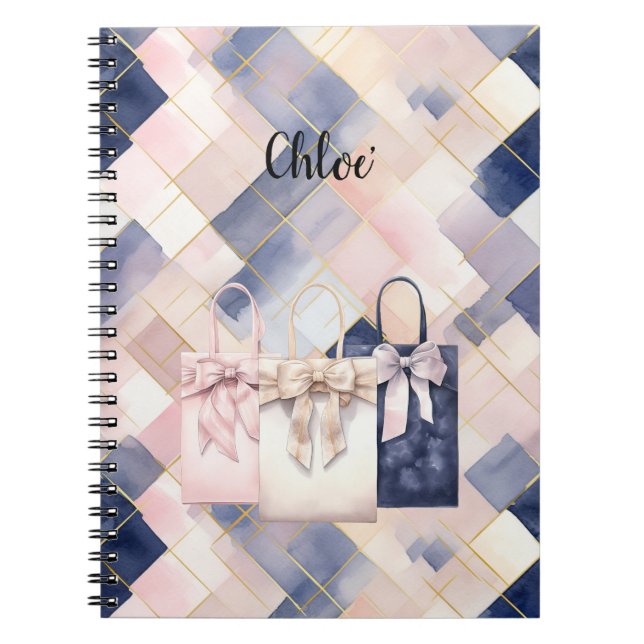 Chic French Blue Pink Gift Bags Notebook (Front)