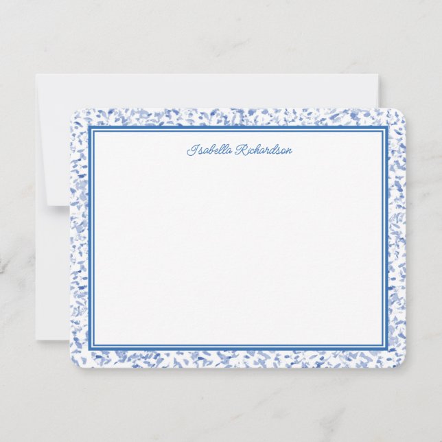 Chic French Blue Stipple Pattern Note Card (Front)